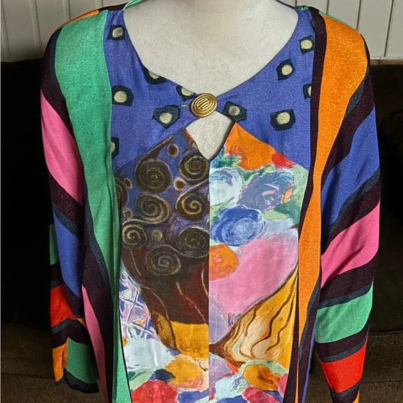 Carole Little ~ USA ~ Women’s Size 10 ~ Multi-Colors Striped & Polka Dots Blouse - Picture 6 of 12